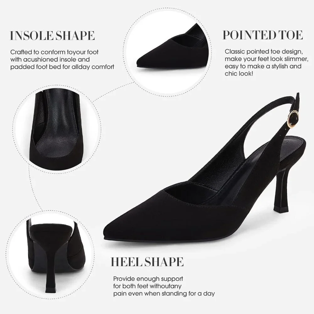 Women's Black Suede Kitten Heels Closed Pointed Toe Wedding Party Dress Pumps